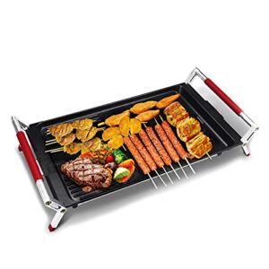 Indoor Electric Grill, Fast Heating BBQ,Smokeless Coated Griddle Pan, Adjustable Thermostat, Skid Resistant Rubber Feet, Easy Cleaning, for Family Sized