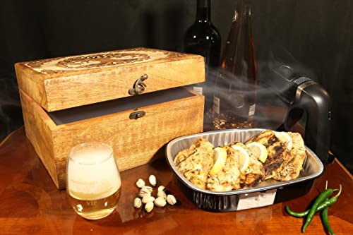 Cocktail/Food Smoker kit with a smoker machine and a mango wood smoker box, multi-purpose food/drink smoky flavoring set for cocktails, whiskey, steak, salmon, cheese, BBQ, and Pizza, a perfect addition to your kitchen, bar, picnic, or outdoor party