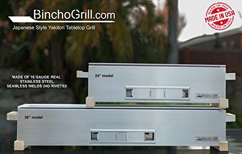 The Bincho Grill GR915L Yakitori Tabletop Charcoal Griller Japanese Style Robata, 36" Made in USA