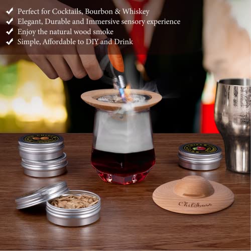 Cocktail Smoker Kit for Drinks, Whiskey Smoker Infuser Kit for Bourbon Drinks with Torch and 4 Different Flavor Wood Chips Gift for Whiskey Smoker Enthusiast (NO BUTANE)
