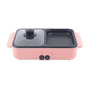 electric mini grill with hot pot 2 in 1 portable electric hot pot barbecue grill non-stick teppanyaki pan 110v indoor hotpot grill korean bbq combo (11.41x 8.66 x 4.33 inch, pink)