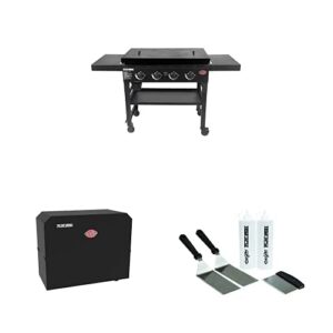 char-griller 8036 flat iron 4 burner outdoor griddle gas grill with lid + grill cover + griddle accessory kit bundle