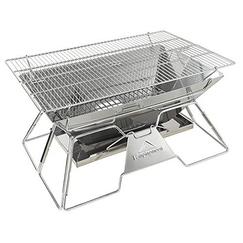 Campingmoon Foldable BBQ Grill, Portable Charcoal Grill, Stainless Steel Wood Burning Stove, Barbecue Cooking Stove for Outdoor/Garden/Camping/Picnic/Party (MT-3)