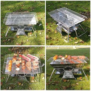 Campingmoon Foldable BBQ Grill, Portable Charcoal Grill, Stainless Steel Wood Burning Stove, Barbecue Cooking Stove for Outdoor/Garden/Camping/Picnic/Party (MT-3)