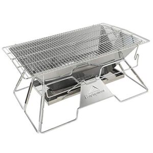 Campingmoon Foldable BBQ Grill, Portable Charcoal Grill, Stainless Steel Wood Burning Stove, Barbecue Cooking Stove for Outdoor/Garden/Camping/Picnic/Party (MT-3)