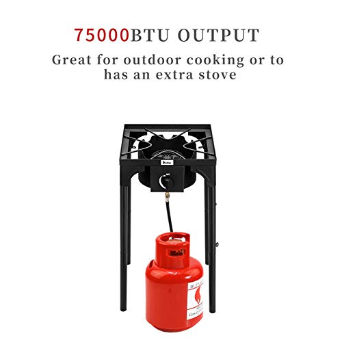 Portable Grill Propane Gas Stove, Gas Burners For Cooking Outdoor, Patio 1 Burner w/Detachable Legs For Camp Cooking Camping Picnic (Single Burner 75000-BTU)