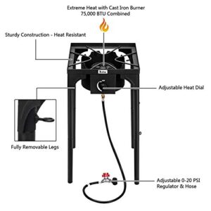 Portable Grill Propane Gas Stove, Gas Burners For Cooking Outdoor, Patio 1 Burner w/Detachable Legs For Camp Cooking Camping Picnic (Single Burner 75000-BTU)