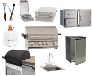bull grills the angus 30" propane gas grill package-includes refrigerator, single side burner, free cover, double drawer combo & 5-1 bbq tool - free bio-ethanol table-top fire pit