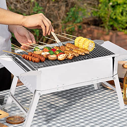 REDCAMP Foldable Charcoal Grill Barbecue, Portable Small Stainless Steel BBQ Grill Camping Grill for Outdoor Picnic Camping Cooking