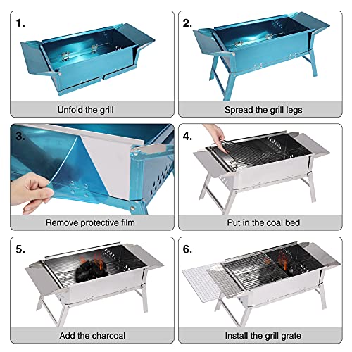 REDCAMP Foldable Charcoal Grill Barbecue, Portable Small Stainless Steel BBQ Grill Camping Grill for Outdoor Picnic Camping Cooking