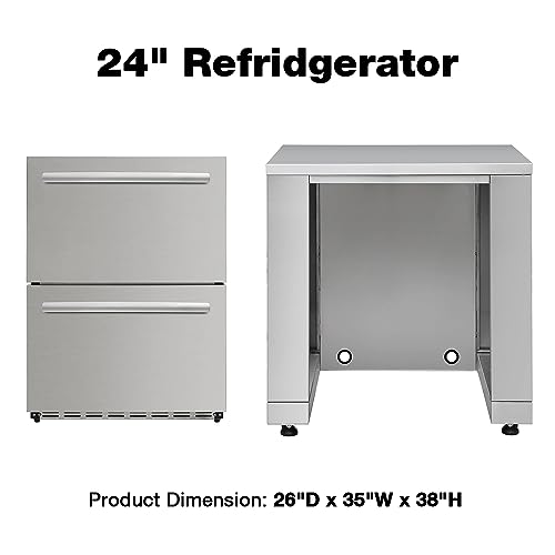 SINDA 7 Piece Modular Outdoor Kitchen Suit, w/Pizza Oven, 4 Burner Natural Gas Grill, BBQ Grill Cabinet, 24" Fridge Drawer, Appliance Cabinet, Sink Cabinet, Coner Cabinet (with Natural Gas Kit)