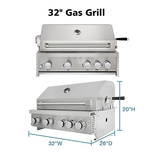 SINDA 7 Piece Modular Outdoor Kitchen Suit, w/Pizza Oven, 4 Burner Natural Gas Grill, BBQ Grill Cabinet, 24" Fridge Drawer, Appliance Cabinet, Sink Cabinet, Coner Cabinet (with Natural Gas Kit)