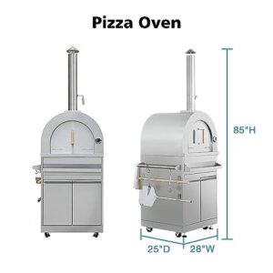 SINDA 7 Piece Modular Outdoor Kitchen Suit, w/Pizza Oven, 4 Burner Natural Gas Grill, BBQ Grill Cabinet, 24" Fridge Drawer, Appliance Cabinet, Sink Cabinet, Coner Cabinet (with Natural Gas Kit)
