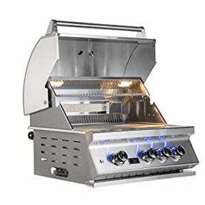 Bonfire CBB3LP 28" 3-Burner Built-in Propane Gas Grill Outdoor with Rear Infrared Burner and Rotisserie,304 Stainless Steel