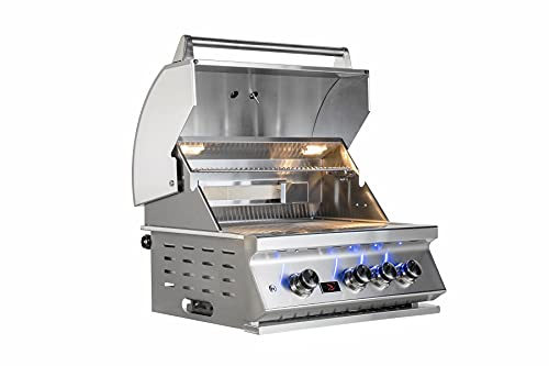Bonfire CBB3LP 28" 3-Burner Built-in Propane Gas Grill Outdoor with Rear Infrared Burner and Rotisserie,304 Stainless Steel