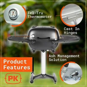 PK Grills Charcoal BBQ Grill and Smoker Combination PK360 Cast Aluminium Portable Outdoor Barbecue Grill Smoker for Camping, Tailgating, Park Grilling, PK360-BTBX-D, Graphite