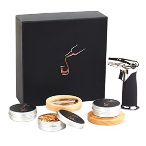 trendysupply cocktail smoker kit with torch (butane not included), 3 kinds of wood smoker chips for whiskey and bourbon, old fashioned whiskey smoker infuser kit, gift for husband men