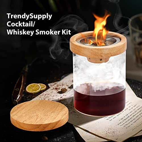 TRENDYSUPPLY Cocktail Smoker Kit with Torch (Butane Not Included), 3 Kinds of Wood Smoker Chips for Whiskey and Bourbon, Old Fashioned Whiskey Smoker Infuser Kit, Gift for Husband Men