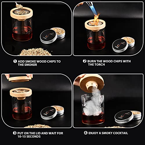 TRENDYSUPPLY Cocktail Smoker Kit with Torch (Butane Not Included), 3 Kinds of Wood Smoker Chips for Whiskey and Bourbon, Old Fashioned Whiskey Smoker Infuser Kit, Gift for Husband Men