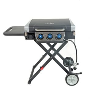 razor 3-burner griddle grill with portable cart, fixed side shelf and lid, 400-sq inch cooking surface