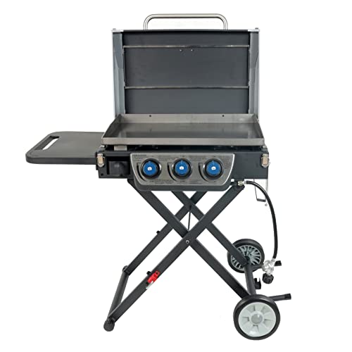 Razor 3-Burner Griddle Grill with Portable Cart, Fixed Side Shelf and Lid, 400-Sq Inch Cooking Surface