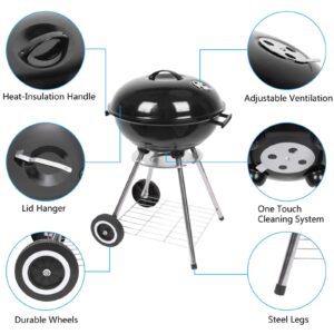 Outvita Charcoal Grill, 18 inch Stainless Steel BBQ Charcoal with Wheels and Storage Holder for Camping, Picnic, Barbecue, Party, Outdoor Activities