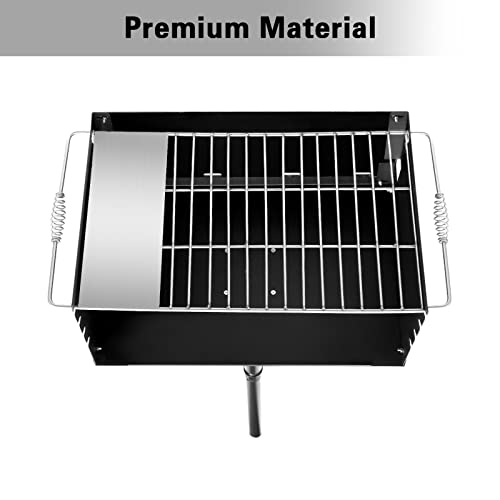 Park Style Charcoal Grill, 25 x 17 Inch Heavy Duty Park Grill with Cooking Grate and Dust Cover for BBQ, Camping and Cookouts, Party Picnic Travel Home Outdoor Cooking Use (25 x 17 Inch w Plate)