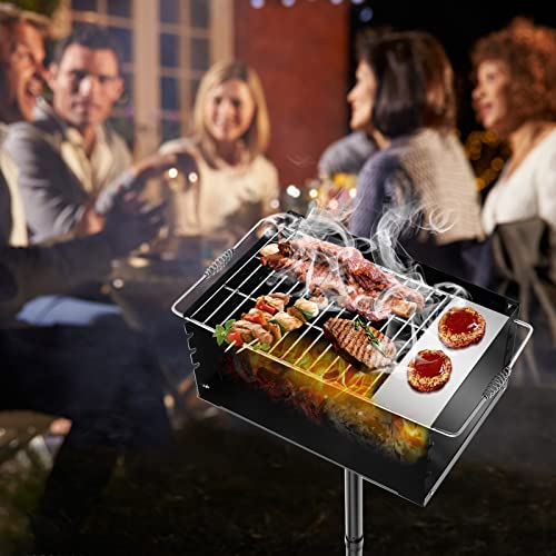 Park Style Charcoal Grill, 25 x 17 Inch Heavy Duty Park Grill with Cooking Grate and Dust Cover for BBQ, Camping and Cookouts, Party Picnic Travel Home Outdoor Cooking Use (25 x 17 Inch w Plate)