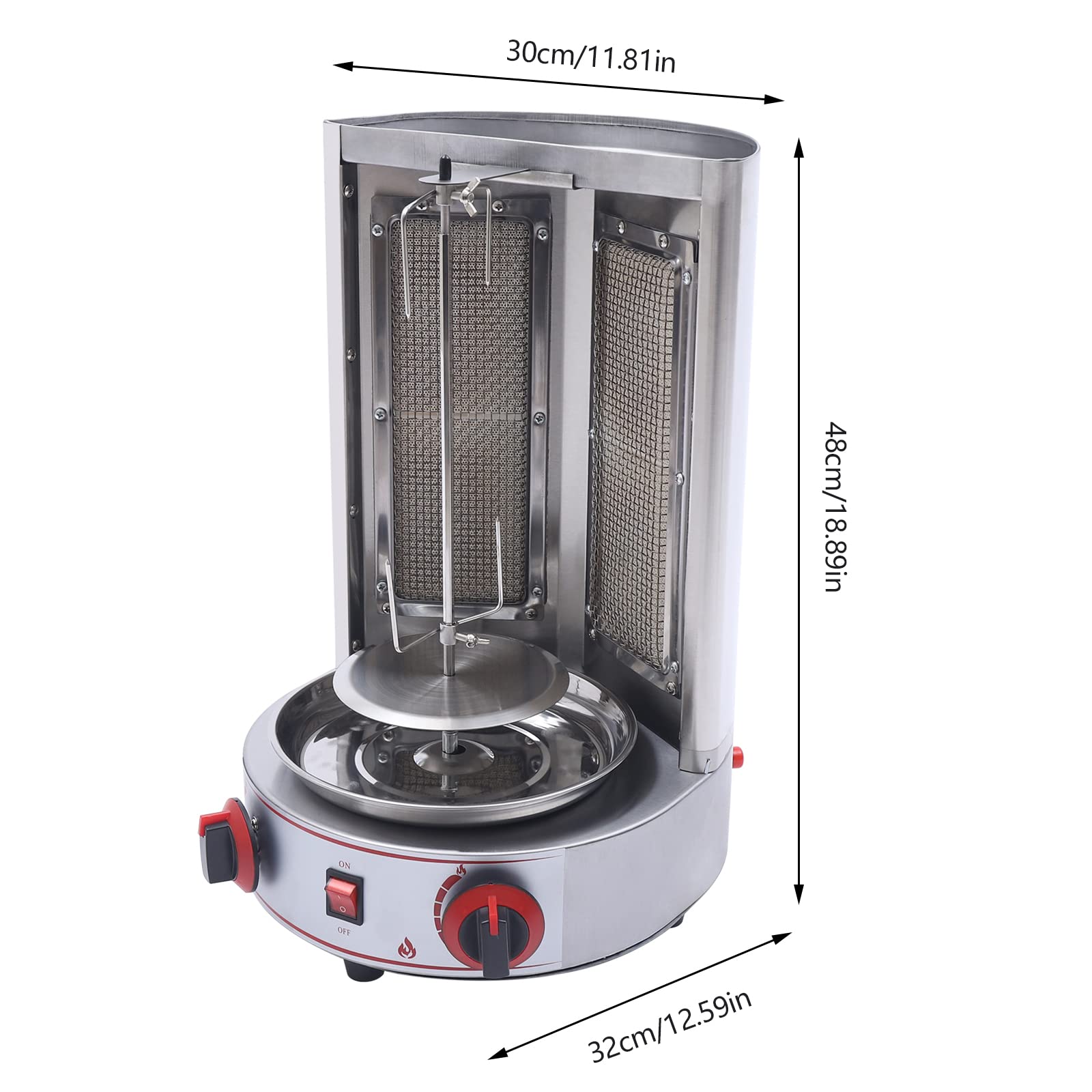 Gas Doner Kebab Machine, Commercial Vertical Shawarma Machine Rotisserie Propane Broiler Stainless Steel Chicken Beef Grill Machine for Restaurant Home, 110V 3000W (Gas)