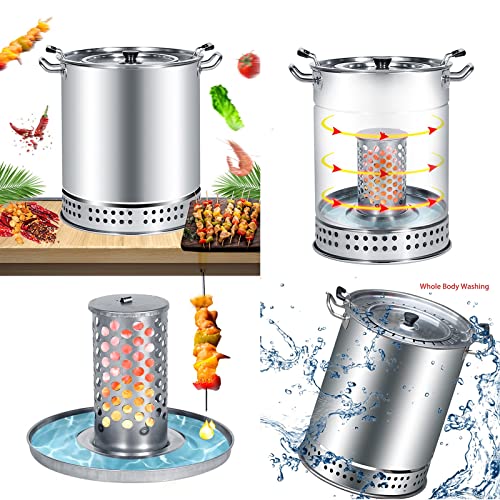 ZHAIHUA Charcoal Grill, Portable Contact Grill, 360-degree Heating Small Smokeless Outdoor Vertical Grill, Stainless Steel Hanging Grill, Multifunctional Oil-Charcoal Separation Cooking Tool., Silver