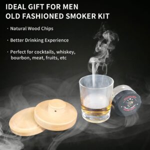 Cocktail Smoker Kit, Old Fashioned Drink Smoker Infuser with 4 Flavors Wood Chips, Portable Smoke DIY Tools for Cocktail, Wine, Whiskey, Bourbon, Meat, Contains Strainer, Wooden Spoon & Cleaning Brush