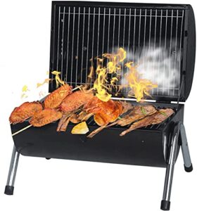spexlb charcoal grill - portable mini bbq foldable for outdoor cooking, camping and picnic, black