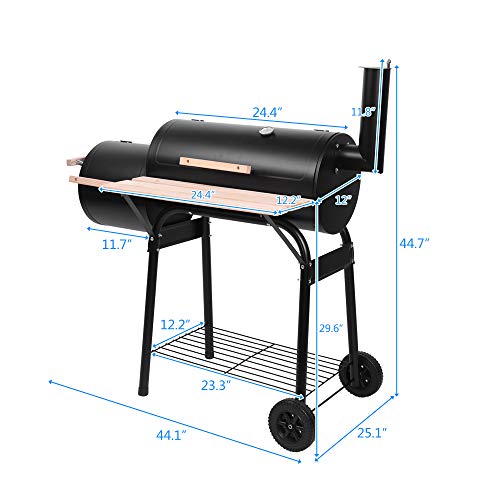 Barbecue Grill Cookers,Grill Oil Drum Charcoal Furnace,44 Inch Charcoal Grill and Offset Smoker, Portable Backyard Steel BBQ Oven with Wheels, Outdoor Patio Barbecue Cooker with Side Fire Box for Camping, Picnic, Party