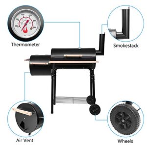 Barbecue Grill Cookers,Grill Oil Drum Charcoal Furnace,44 Inch Charcoal Grill and Offset Smoker, Portable Backyard Steel BBQ Oven with Wheels, Outdoor Patio Barbecue Cooker with Side Fire Box for Camping, Picnic, Party