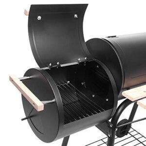 Barbecue Grill Cookers,Grill Oil Drum Charcoal Furnace,44 Inch Charcoal Grill and Offset Smoker, Portable Backyard Steel BBQ Oven with Wheels, Outdoor Patio Barbecue Cooker with Side Fire Box for Camping, Picnic, Party