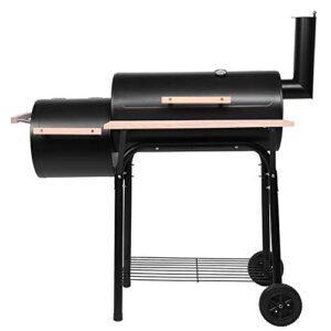 Barbecue Grill Cookers,Grill Oil Drum Charcoal Furnace,44 Inch Charcoal Grill and Offset Smoker, Portable Backyard Steel BBQ Oven with Wheels, Outdoor Patio Barbecue Cooker with Side Fire Box for Camping, Picnic, Party