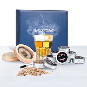 melihome cocktail smoker kit, old fashioned drink whiskey wine bourbon smoker kit, 8 different wood chips smokers infuser kit