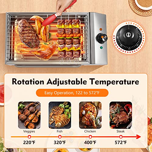Fetcoi 1800W Electric Grills Outdoor Cooking, Stainless Steel Restaurant Grill BBQ Grills Indoor Grill Smokeless Griddle Barbecue Oven Grill Countertop with Extra-Large Drip Tray, 122-572° F