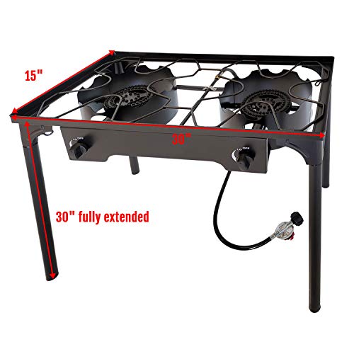 Cast Iron Outdoor High-Pressure Double Burner Propane Stove Cooker & Stand with Regulator 150,000 BTU