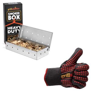grillaholics stainless steel smoker box & heat resistant grill gloves bundle