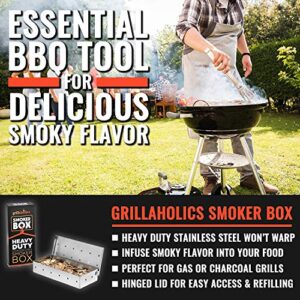 Grillaholics Stainless Steel Smoker Box & Heat Resistant Grill Gloves Bundle