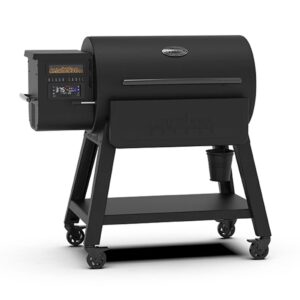 louisiana grills 1000 black label series portable outdoor bluetooth pellet grill with 2 shelves, locking caster wheels, and digital wifi control