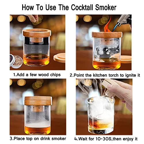 LOYUBNY Cocktail Smoker Kit Old Fashioned Smoker Kit Whiskey,Drink,Bourbon,BBQ Smoker Kit with4 Flavors Wood Chips Gift for Dad/Husband/Men/Father's Day