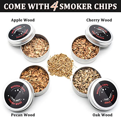 KNRISS Cocktail Smoker Top Old Fashioned Kit for Whiskey Bourbon Drinks with 4 Smoker Chips Include Apple Wood,Oak Wood,Pecan Wood,Cherry Wood, Gifts for Men