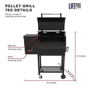 LifePro SCSP760LP 510 Square Inch Barrel Precision Wood Pellet Smoker Grill with Digital Control, 2 Grates for Large Cook Surface