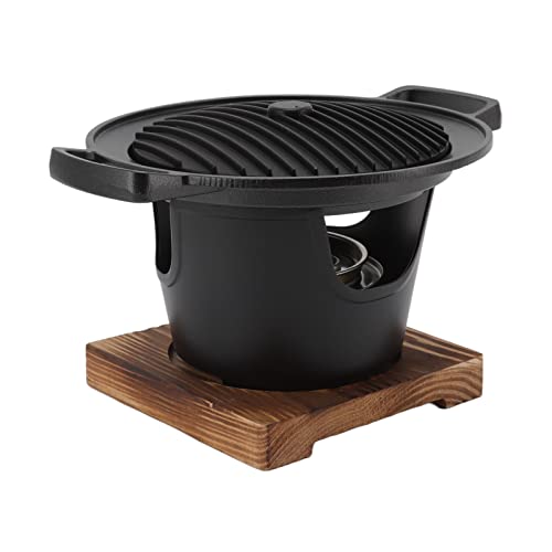 CHICIRIS Yakiniku Grill, Mini Barbecue Grill, Hibachi Grill Smokeless Wooden Frame Aluminium Alloy Easy Assembly Portable Charcoal Grill for Camping Home Barbecue