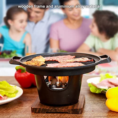 CHICIRIS Yakiniku Grill, Mini Barbecue Grill, Hibachi Grill Smokeless Wooden Frame Aluminium Alloy Easy Assembly Portable Charcoal Grill for Camping Home Barbecue