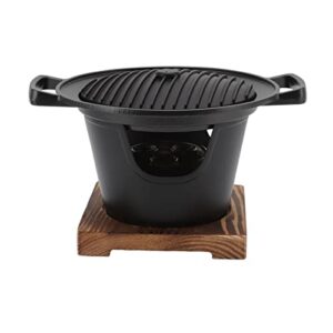 hibachi grill smokeless tabletop portable grill wooden frame aluminium alloy easy assembly stove base barbecue pot professional charcoal grill for camping home barbecue