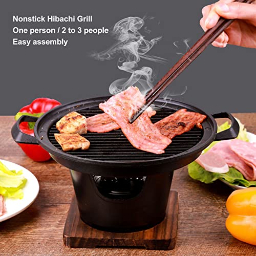 Hibachi Grill Smokeless Tabletop Portable Grill Wooden Frame Aluminium Alloy Easy Assembly Stove Base Barbecue Pot Professional Charcoal Grill for Camping Home Barbecue