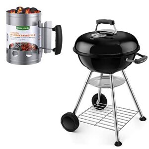 18 inch charcoal grill bundle charcoal chimney starter for outdoor camping cooking grill kit